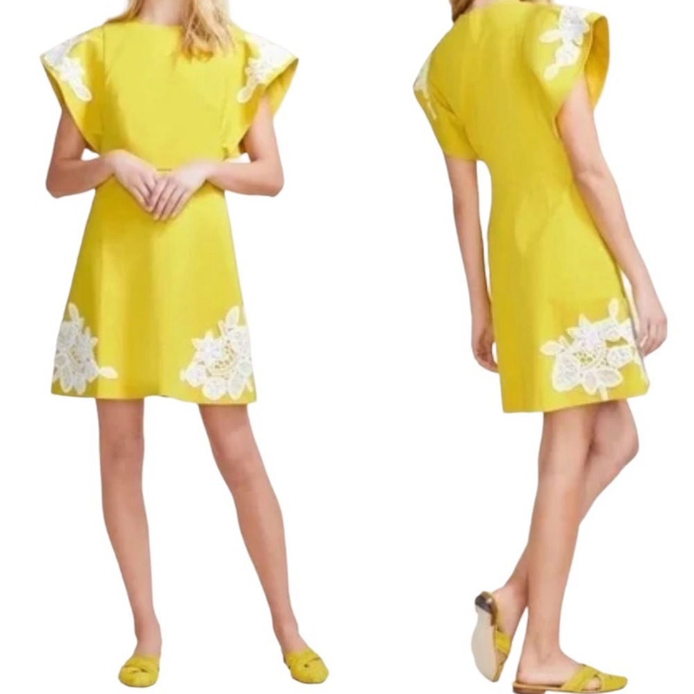 Lela Rose Pearl Yellow" Sunflower"  Stretch Cotton Lace Detail Aline Dre…